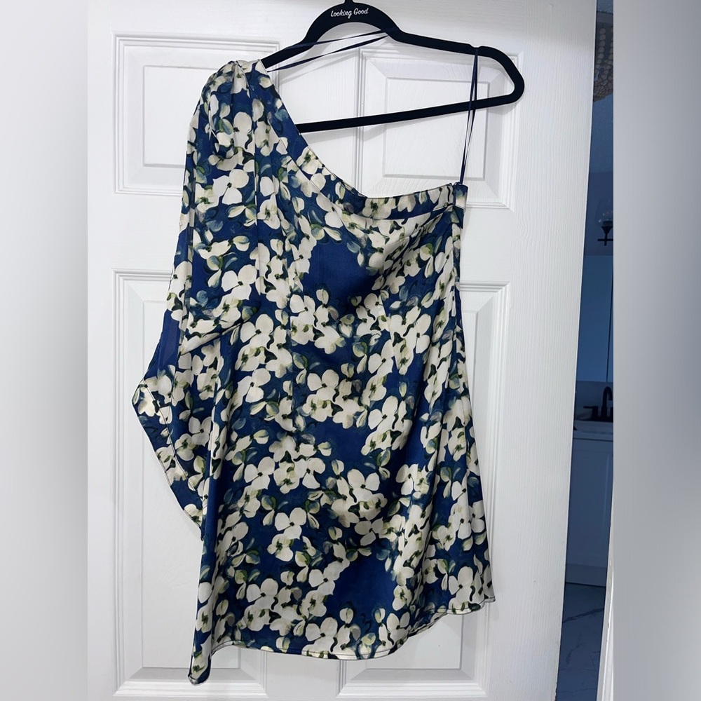 One Shoulder Mini Flower Print Dress